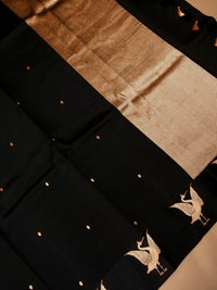 Handwoven Black Banarasi Motif Katan Soft Silk Saree