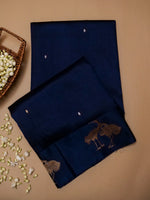 Handwoven Navy Blue Banarasi Motif Katan Soft Silk Saree