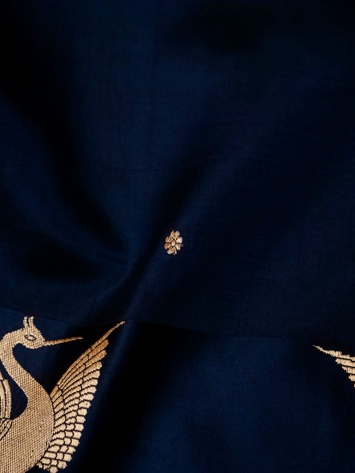 Handwoven Navy Blue Banarasi Motif Katan Soft Silk Saree