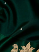 Handwoven Dark Green Banarasi Motif Katan Soft Silk Saree