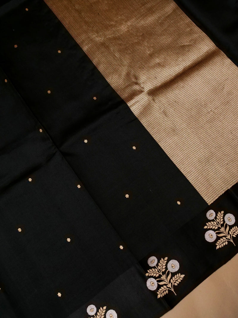 Handwoven Black Banarasi Katan Soft Silk Saree