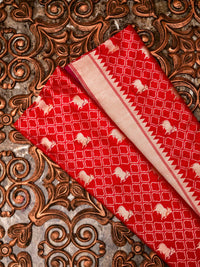 Handwoven Motif Red Banaras Katan Silk Saree