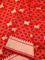 Handwoven Motif Red Banaras Katan Silk Saree