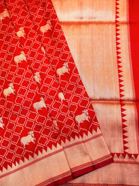 Handwoven Motif Red Banaras Katan Silk Saree