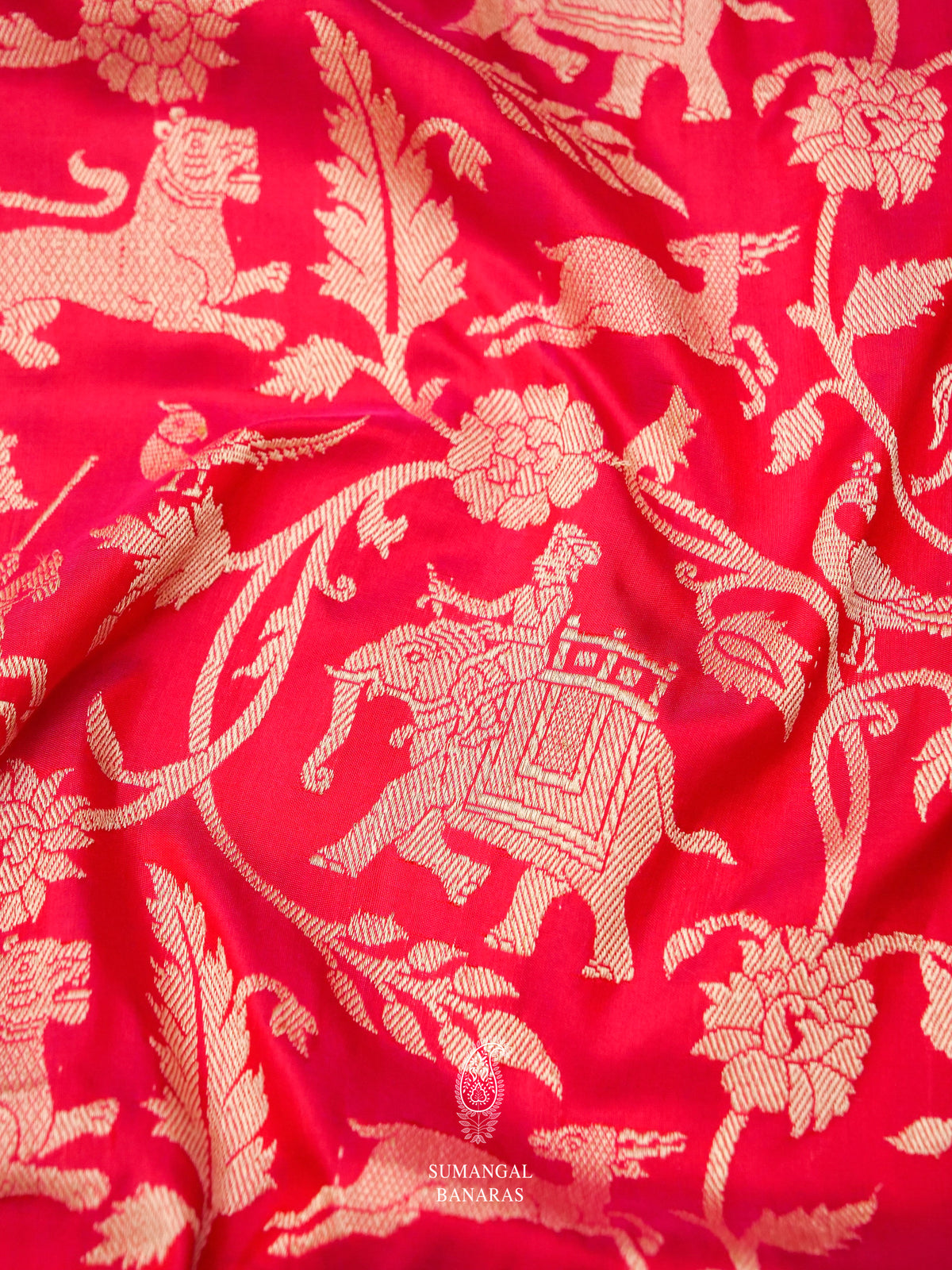 Handwoven Bridal Red Shikargaah woven Katan Silk Saree