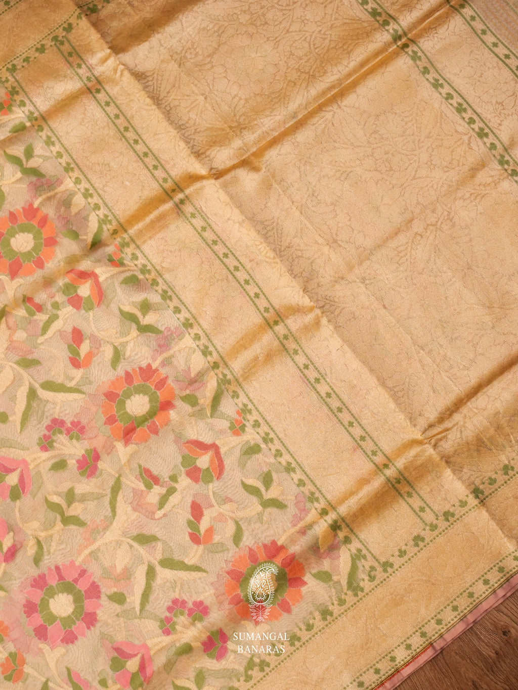 Handwoven Reveries Beige woven Kora Silk Saree