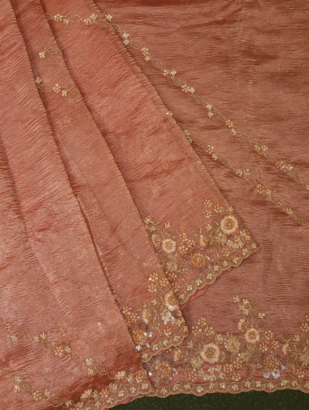 Designer Rust Tissue Silk Saree