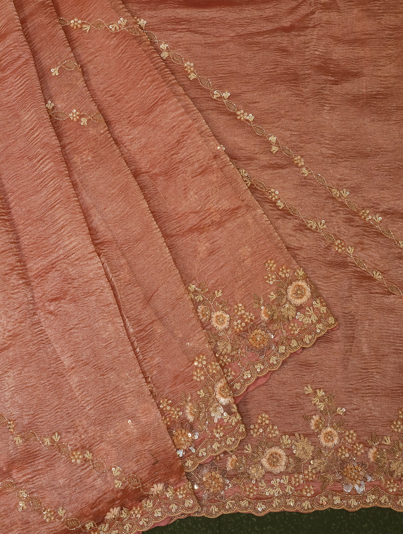 Designer Rust Tissue Silk Saree