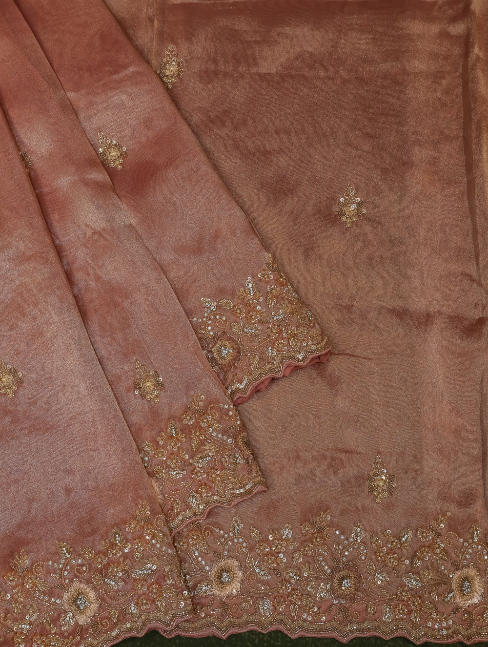 Designer Peach Tissue Silk Saree