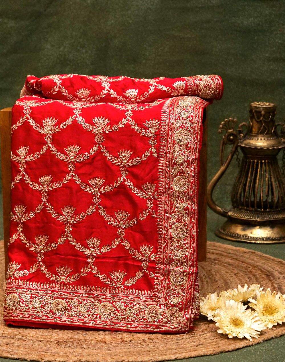 Designer Red Katan Silk Saree