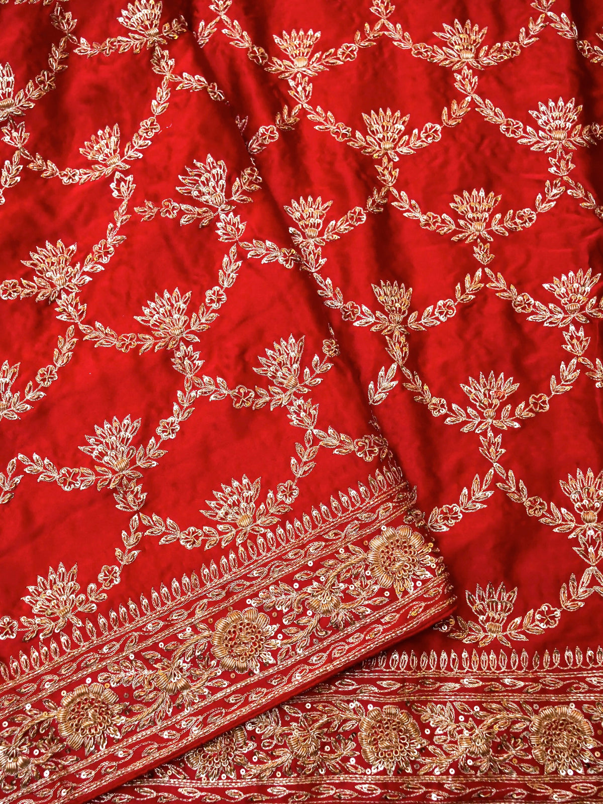 Designer Red Katan Silk Saree