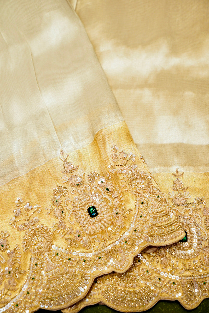 Designer Golden Silver Tissue Silk Saree