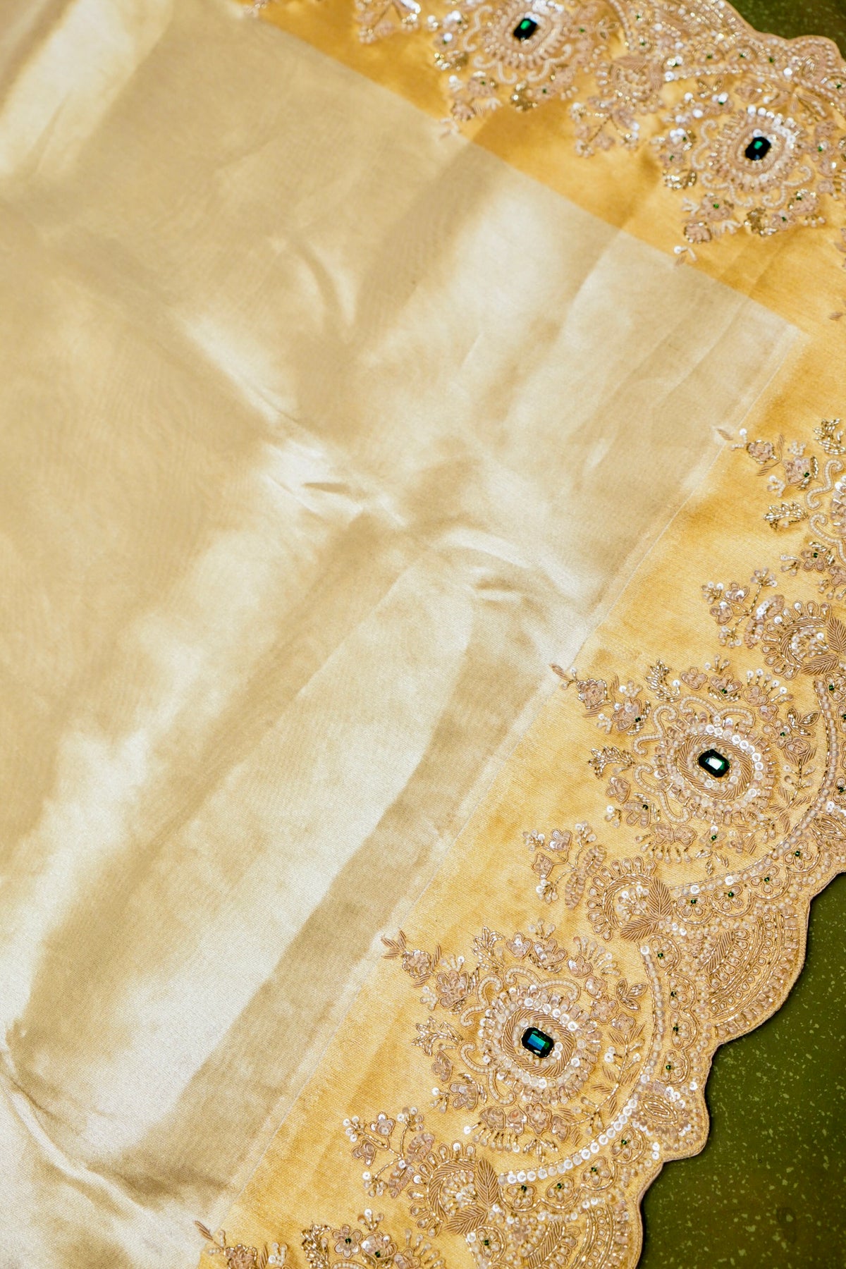 Designer Golden Silver Tissue Silk Saree