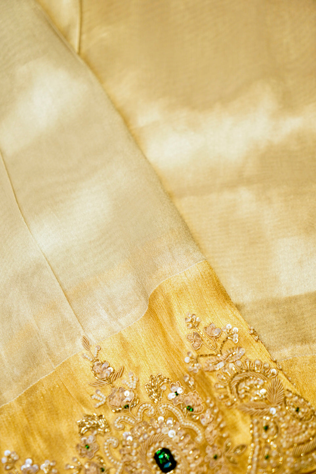 Designer Golden Silver Tissue Silk Saree