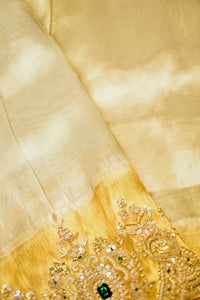 Designer Golden Silver Tissue Silk Saree