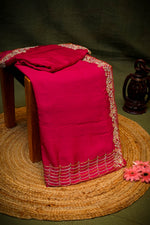 Designer Pink Crepe Silk Saree