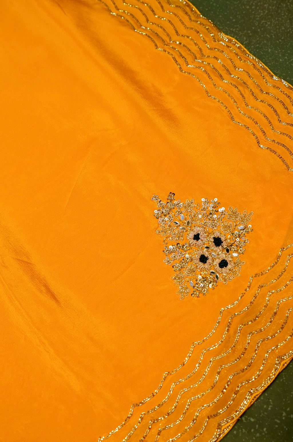Designer Yellow Crepe Silk Saree
