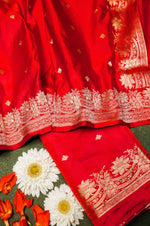 Handwoven Red Banarasi Mashru Silk Suit