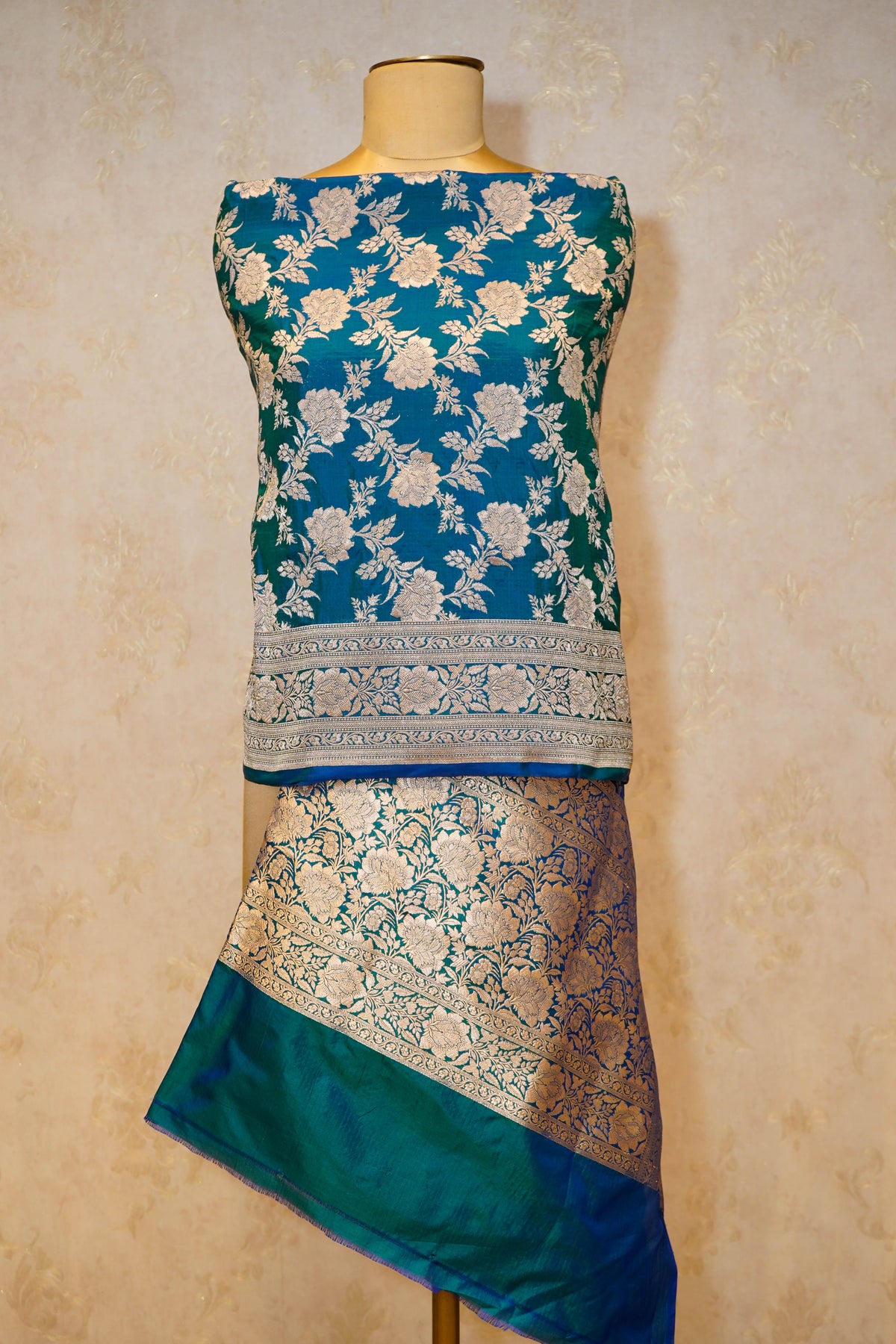 Handwoven Teal Blue Banarasi Katan Silk Dupatta