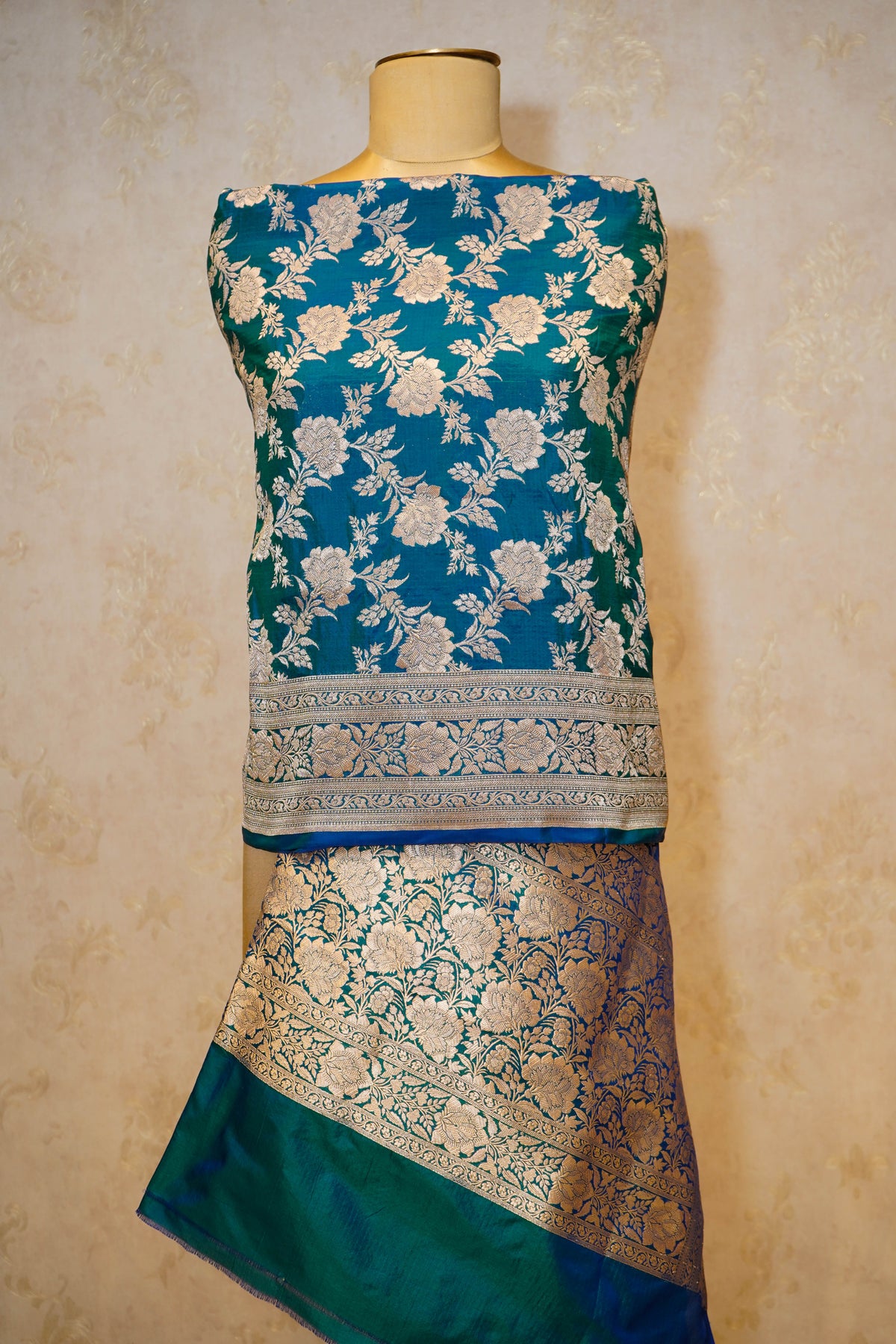 Handwoven Teal Blue Banarasi Katan Silk Dupatta