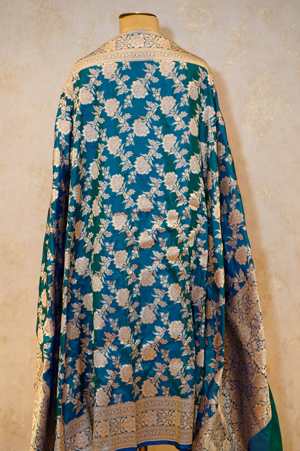 Handwoven Teal Blue Banarasi Katan Silk Dupatta