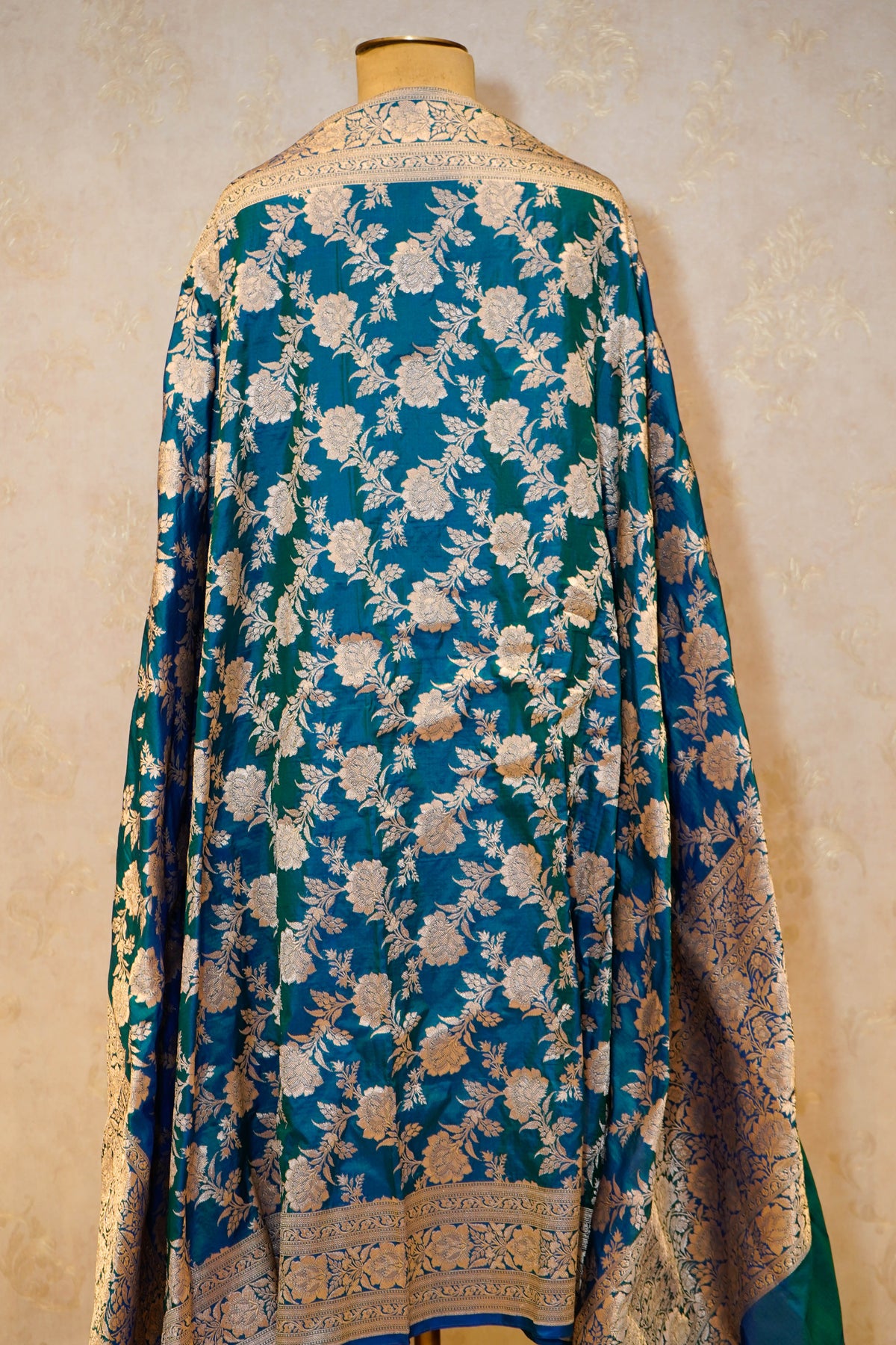Handwoven Teal Blue Banarasi Katan Silk Dupatta