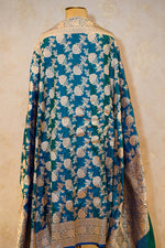 Handwoven Teal Blue Banarasi Katan Silk Dupatta