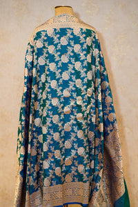 Handwoven Teal Blue Banarasi Katan Silk Dupatta