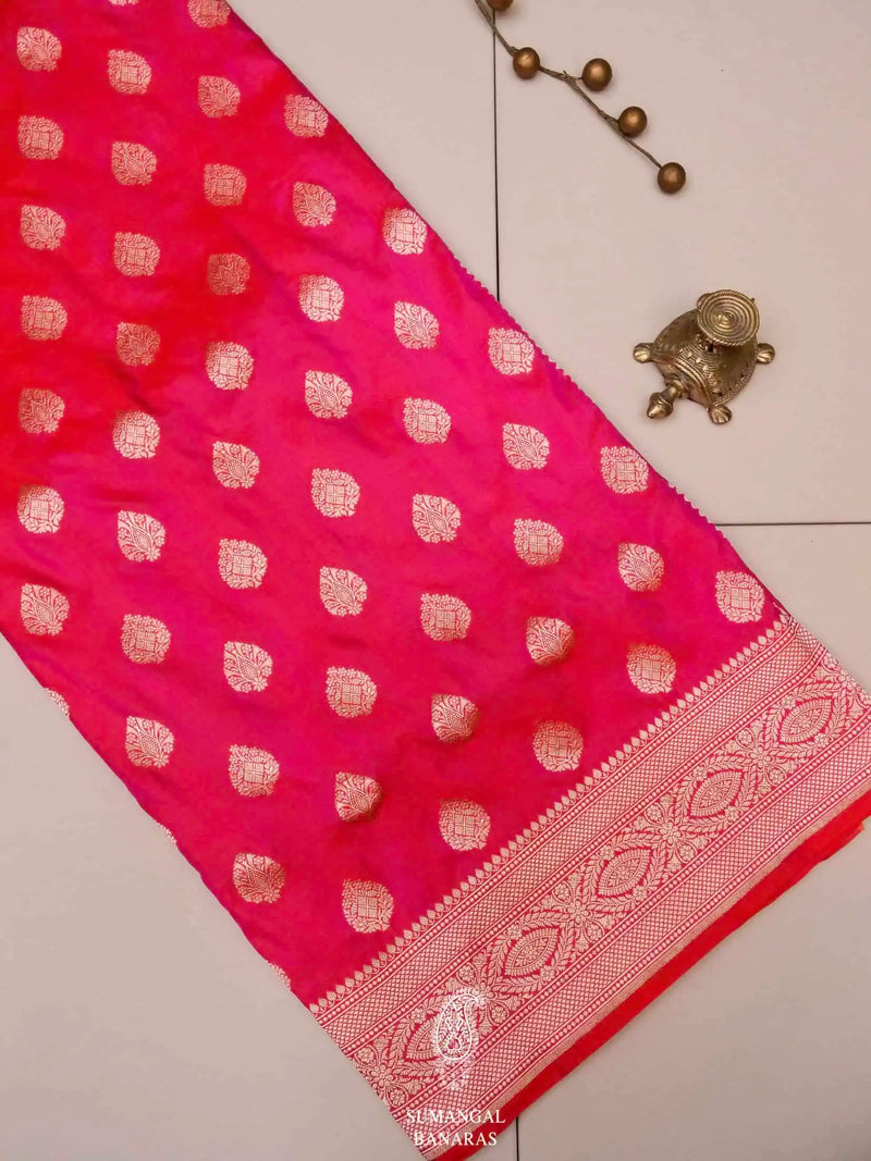 Handwoven Neon Fuschia Pink Banarasi Katan Silk Saree