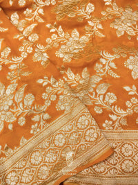 Handwoven Orange Banarasi Khaddi Georgette Silk Saree