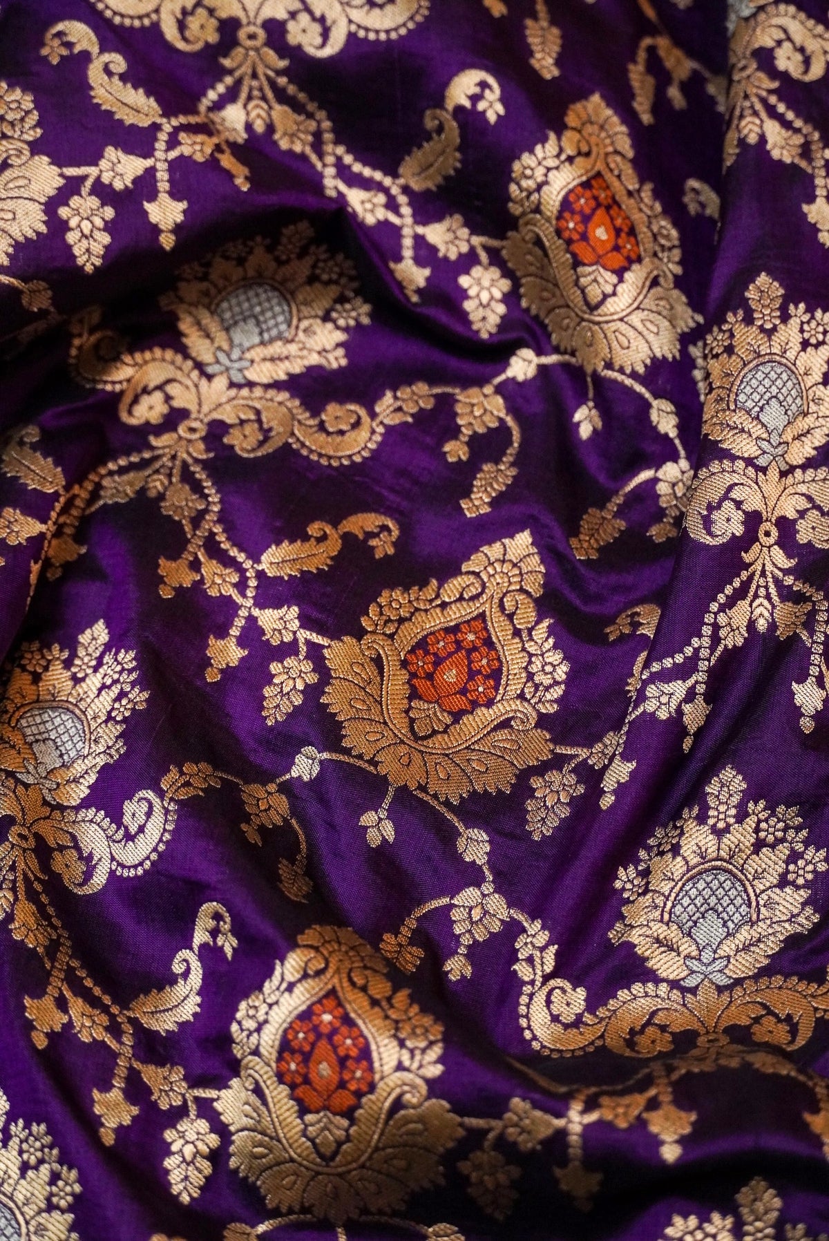 Handwoven Purple Banarasi Katan Silk Saree