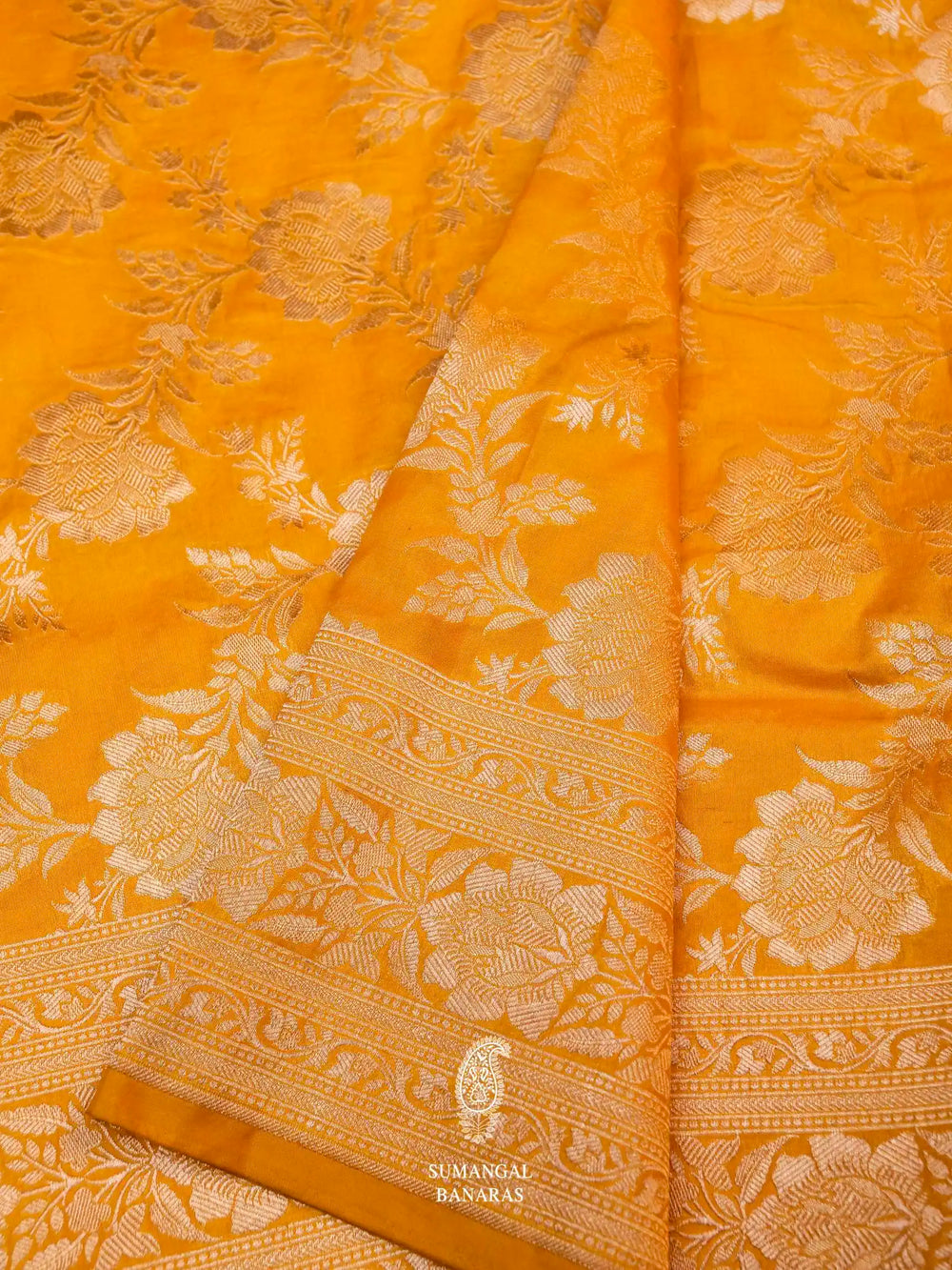 Handwoven Apricot Orange Banarasi Katan Silk Saree