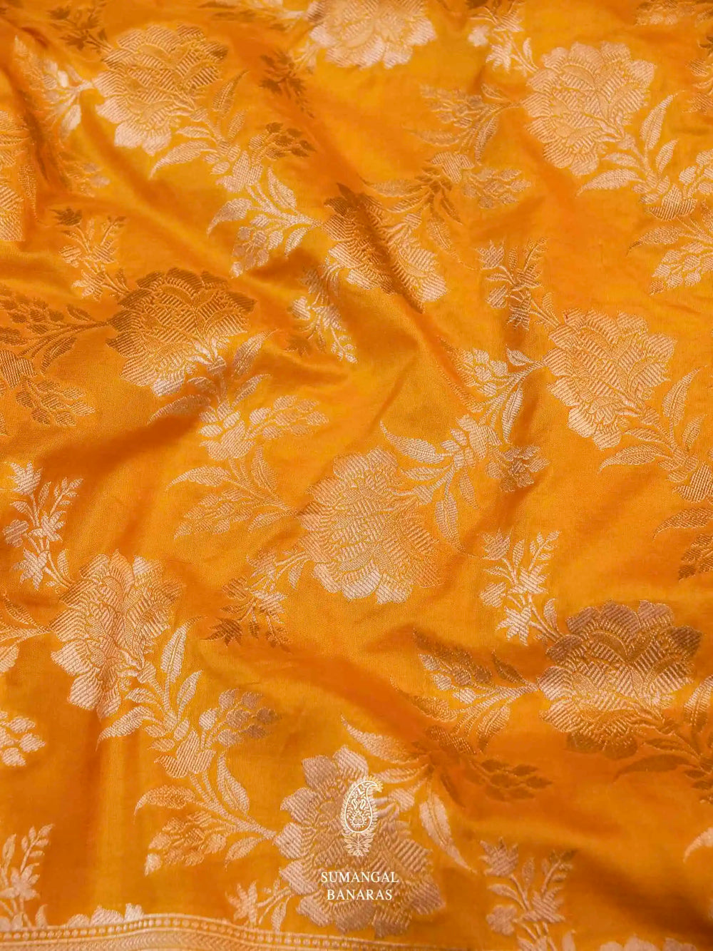 Handwoven Apricot Orange Banarasi Katan Silk Saree