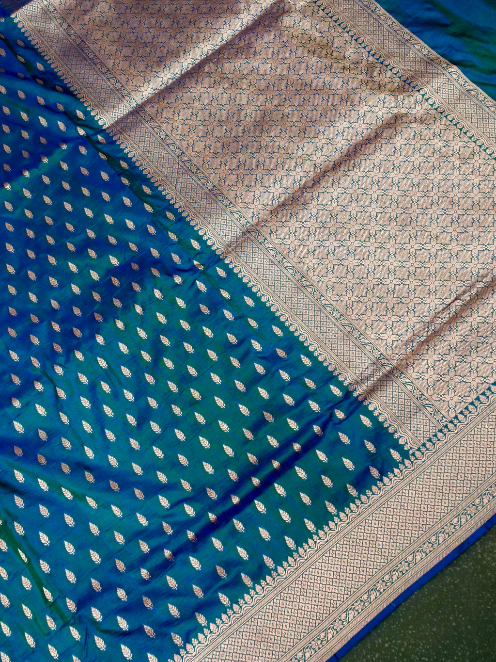 Handwoven Teal Blue Banarasi Katan Silk Saree