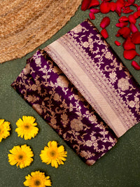 Handwoven Dark Purple Banarasi Katan Silk Saree