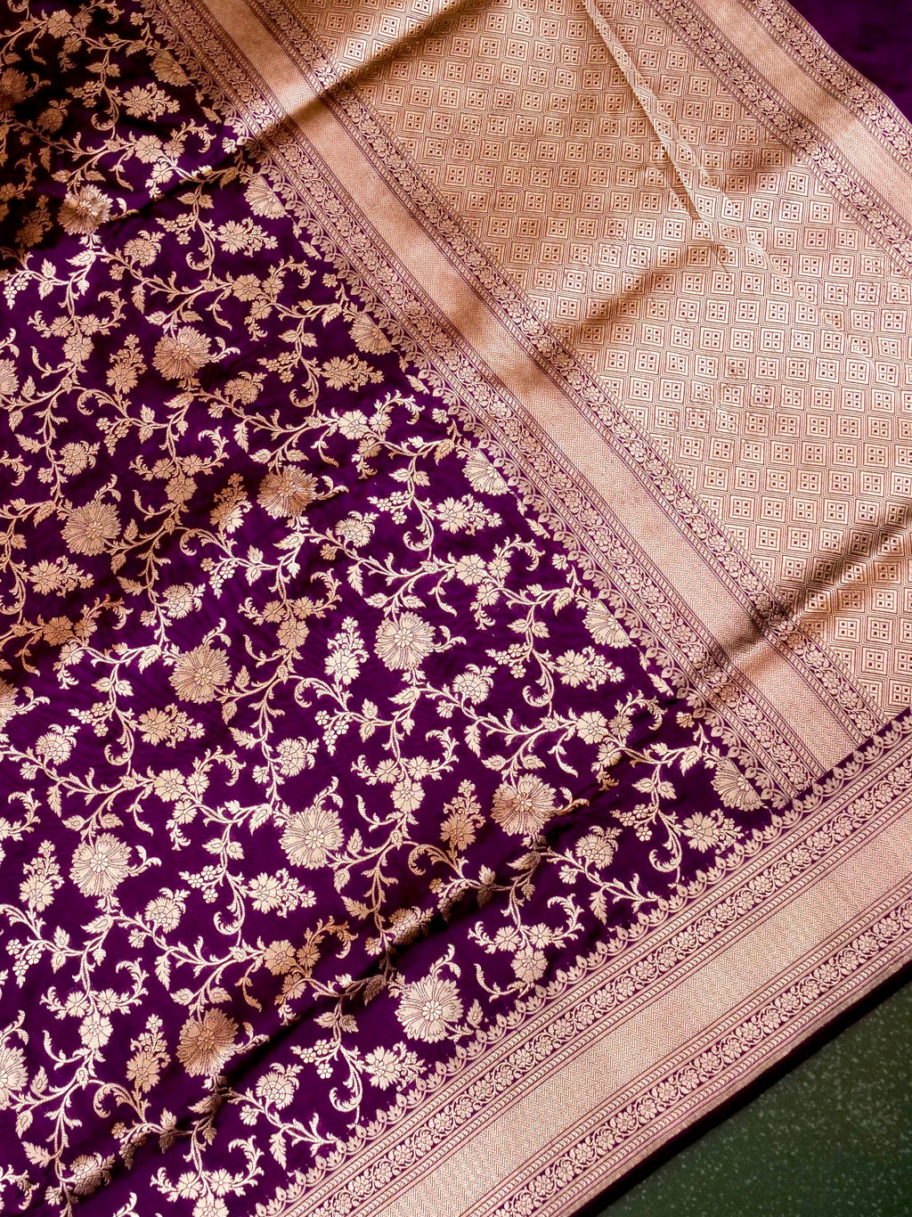 Handwoven Dark Purple Banarasi Katan Silk Saree