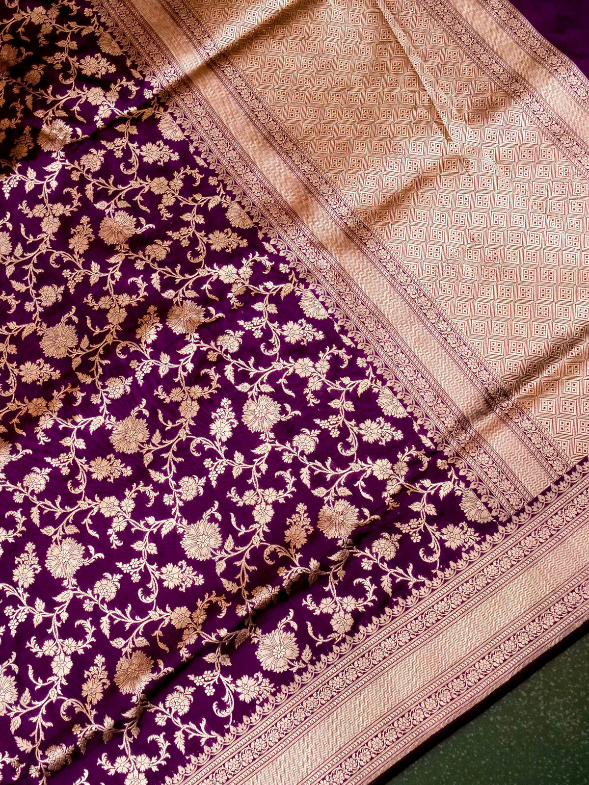 Handwoven Dark Purple Banarasi Katan Silk Saree