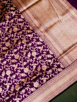 Handwoven Dark Purple Banarasi Katan Silk Saree