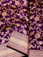 Handwoven Dark Purple Banarasi Katan Silk Saree