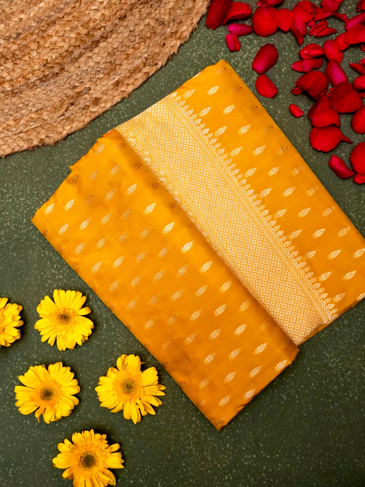 Handwoven Mustard Yellow Banarasi Katan Silk Saree