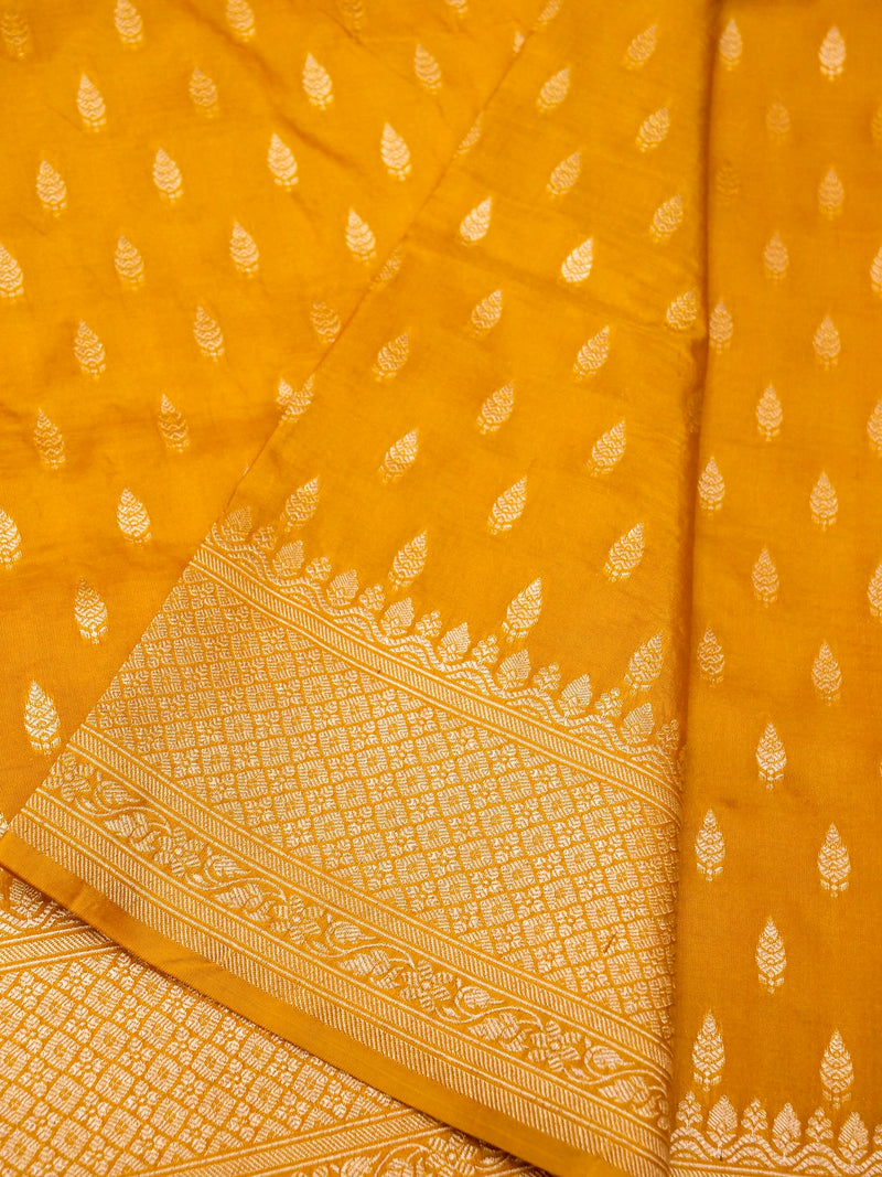 Handwoven Mustard Yellow Banarasi Katan Silk Saree