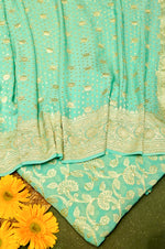 Handwoven Mint Blue Banarasi Khaddi Georgette Suit