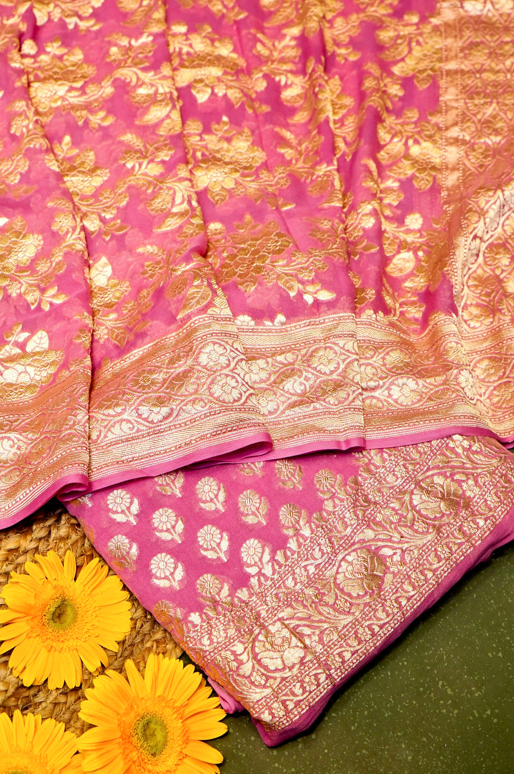 Handwoven Pink Banarasi Khaddi Georgette Suit