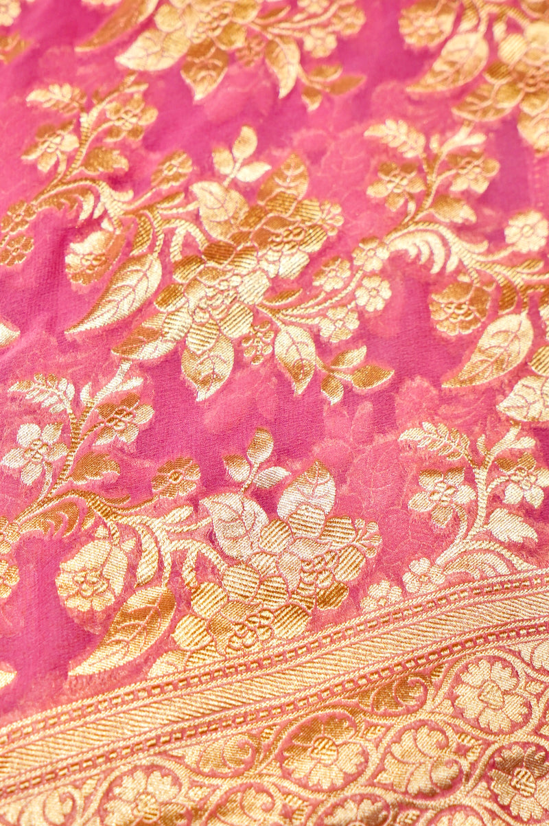 Handwoven Pink Banarasi Khaddi Georgette Suit
