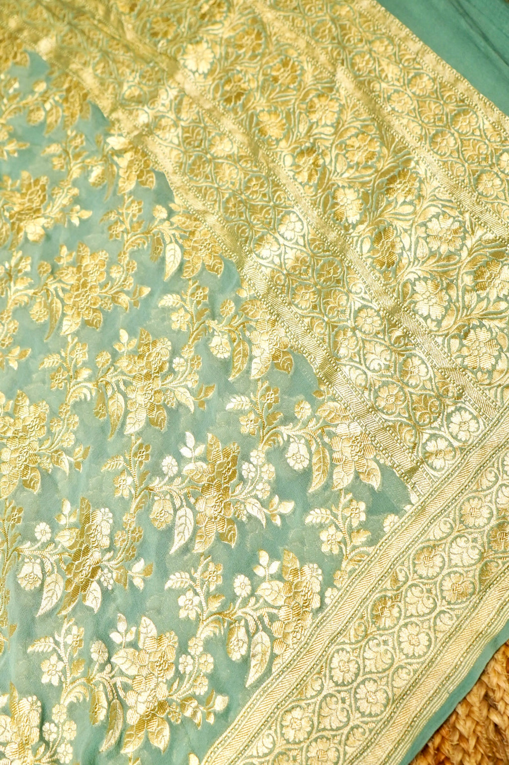 Handwoven Pastel Blue Banarasi Khaddi Georgette Suit