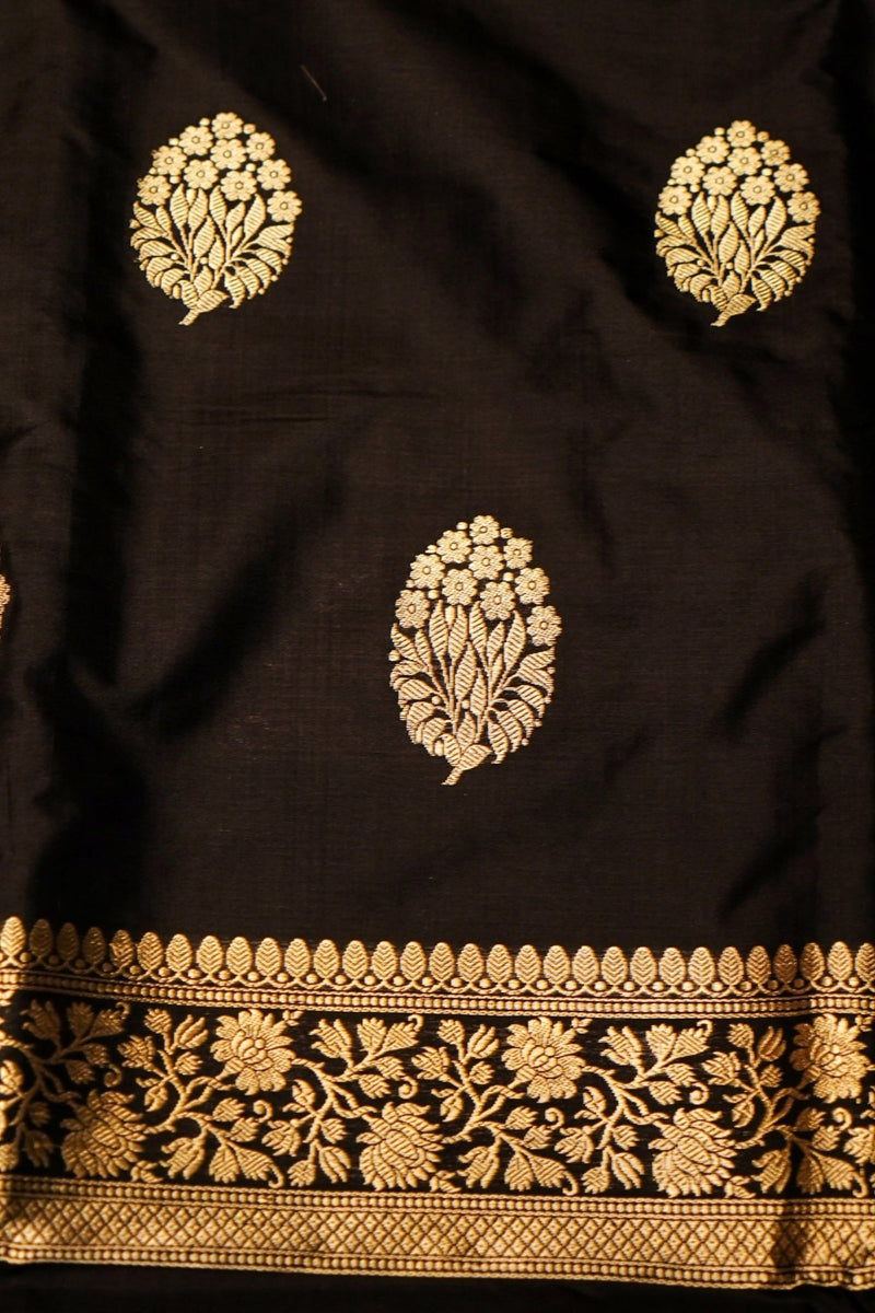 Handwoven Black Banarasi Katan Silk Suit