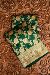 Handwoven Banarsi Forest Green Katan Silk Saree