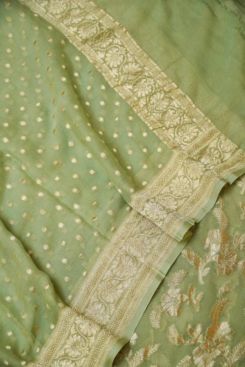 Handwoven Green Banarasi Khaddi Georgette Suit