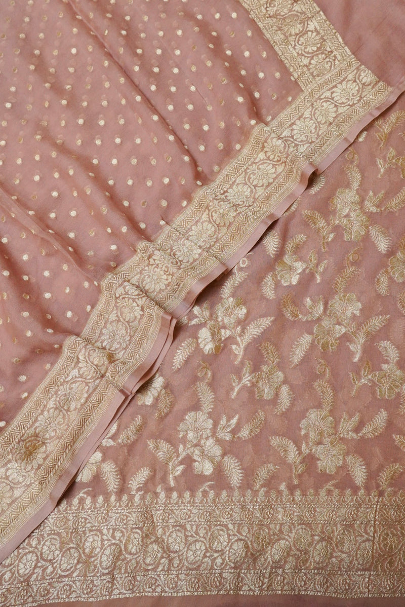 Handwoven Peach Banarasi Khaddi Georgette Suit