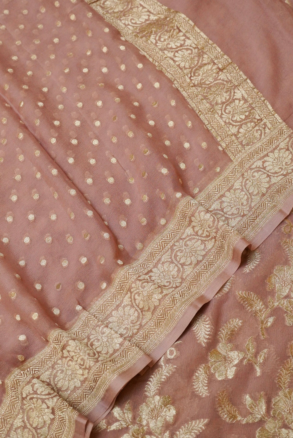 Handwoven Peach Banarasi Khaddi Georgette Suit